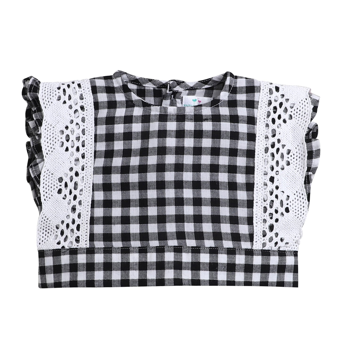Black & White Checks Coord Set- Crop Top With Lace And Paper Bag Pant