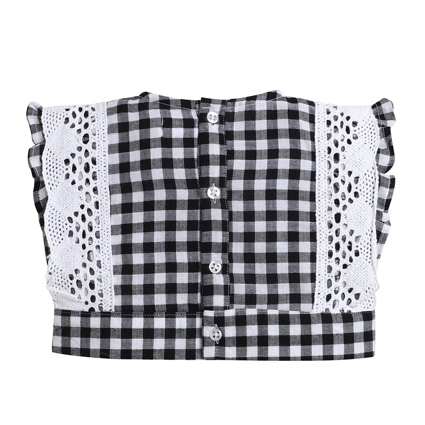 Black & White Checks Coord Set- Crop Top With Lace And Paper Bag Pant