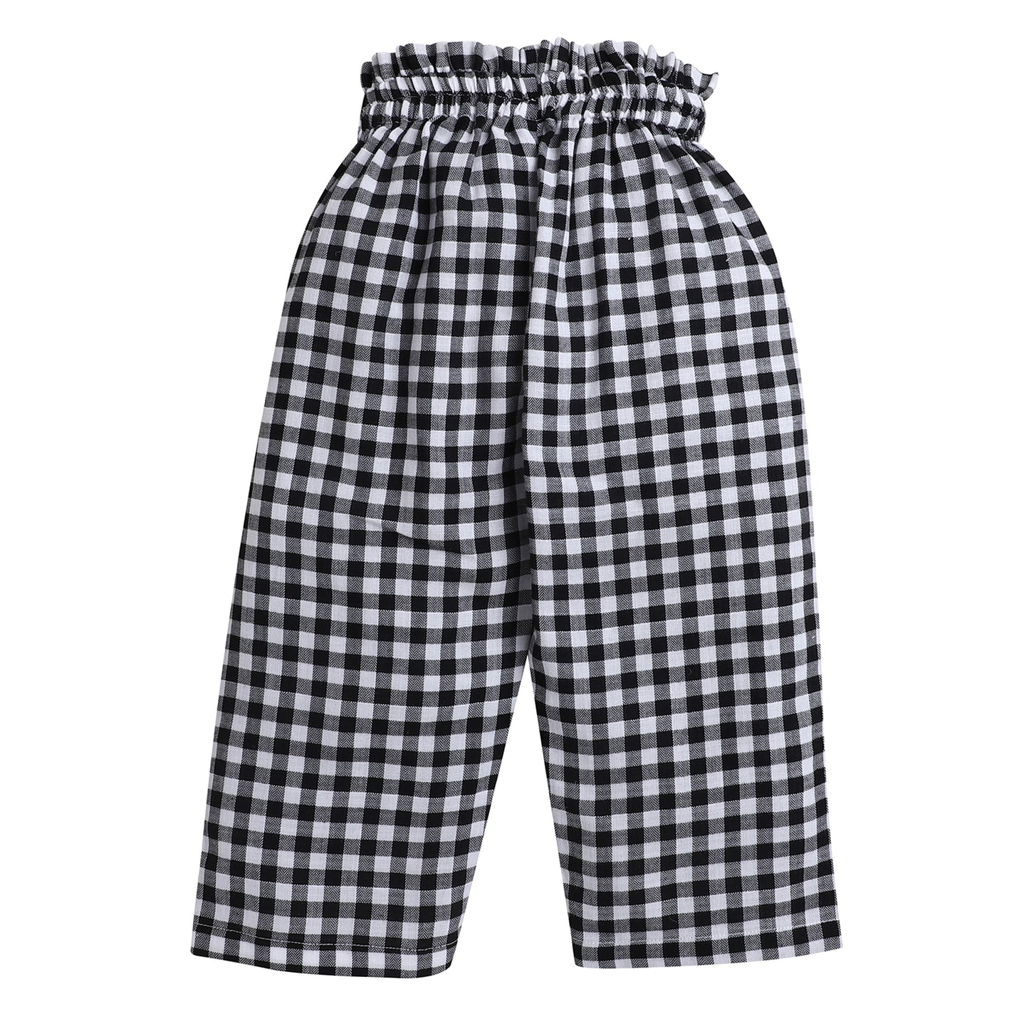 Black & White Checks Coord Set- Crop Top With Lace And Paper Bag Pant