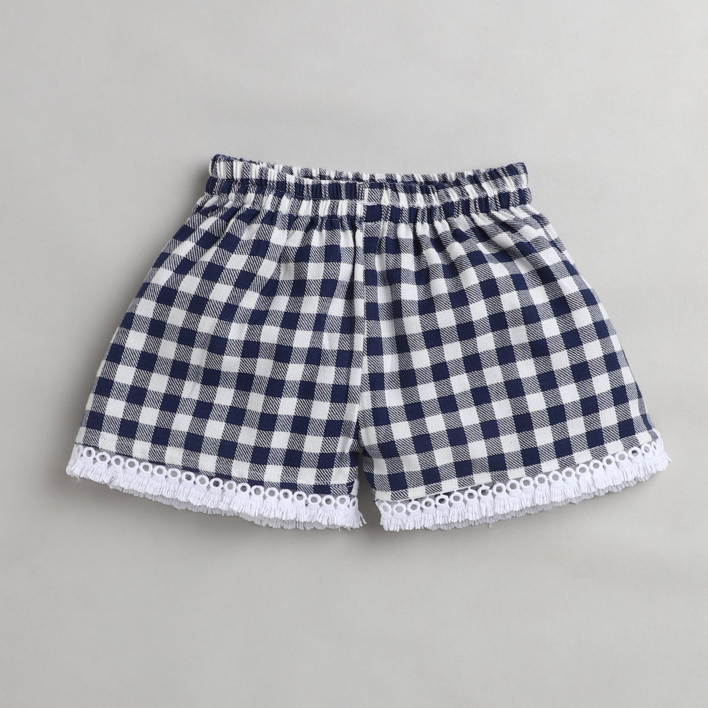 Blue and White Checks Coord Set- Shirt with Lace and Shorts