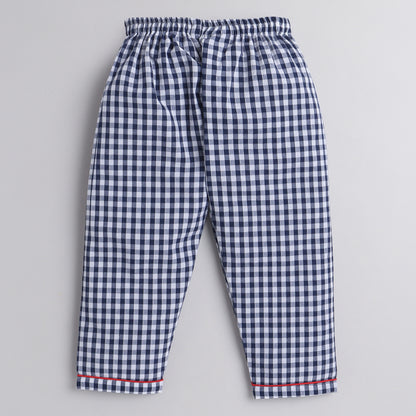 Blue Checks Night suit with Boy In love with Mama Embroidery On Pocket