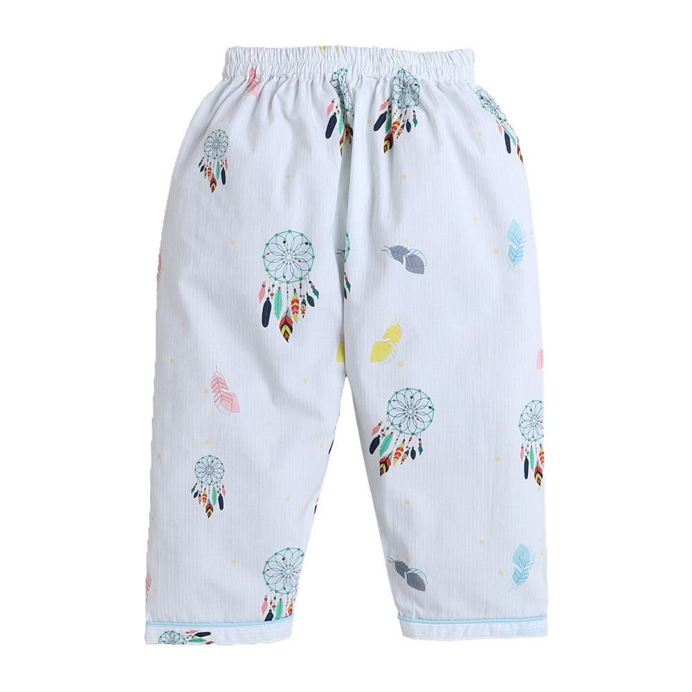 Knitting Doodles Dreamcatcher Print Night Suit- Light Blue