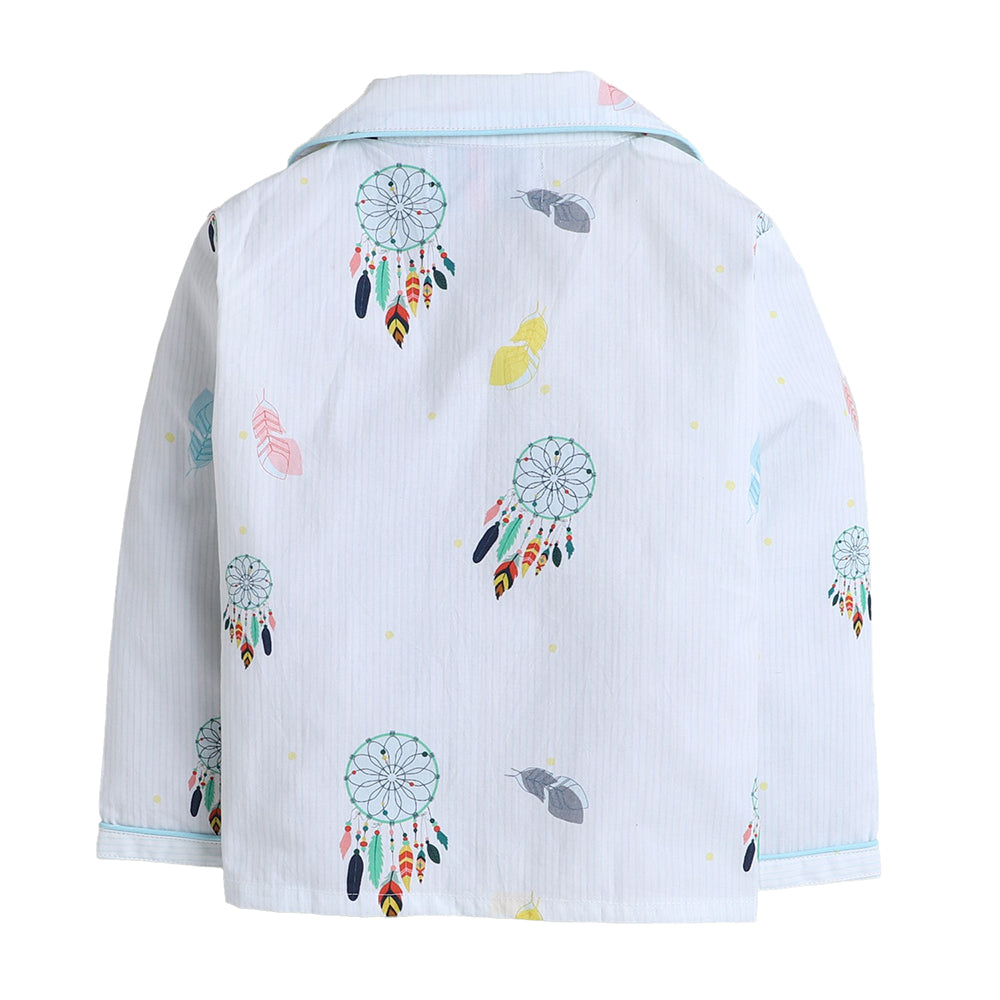 Knitting Doodles Dreamcatcher Print Night Suit- Light Blue