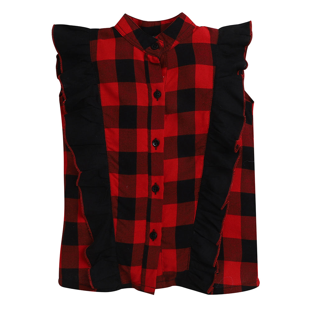 Red and Black Coord Set- Shirt With Frill And Shorts