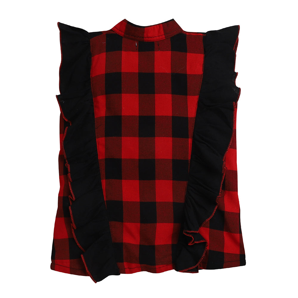 Red and Black Coord Set- Shirt With Frill And Shorts
