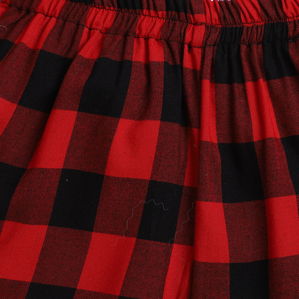Red and Black Coord Set- Shirt With Frill And Shorts