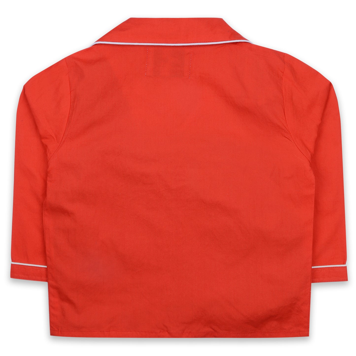 Red Poplin Night Suit With Let It Snow Emboidery On Pocket