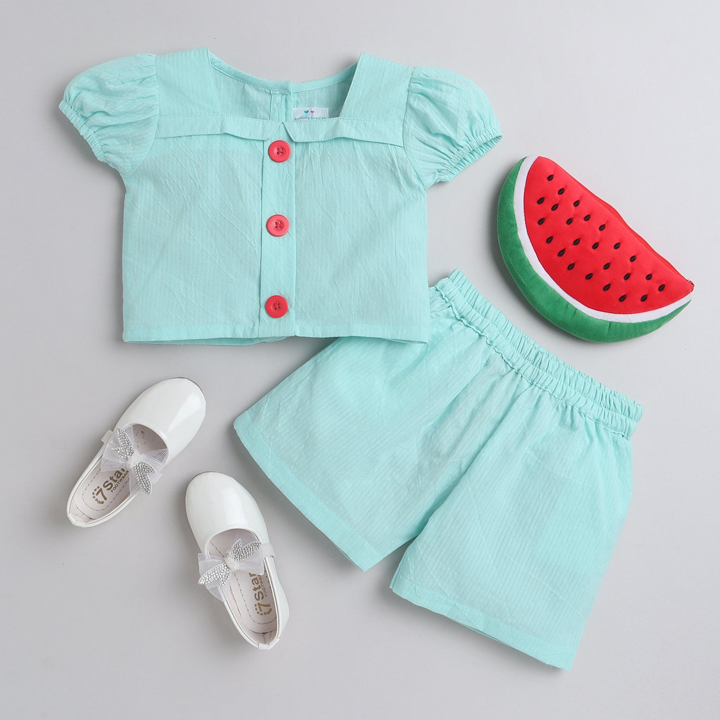 Sea Green Coord Set With Shorts And Button Detailing