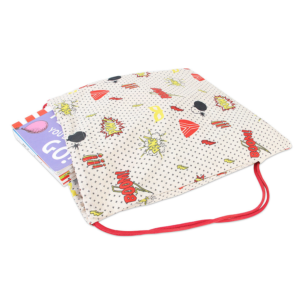 Super Hero Themed Print Drawstring Bag