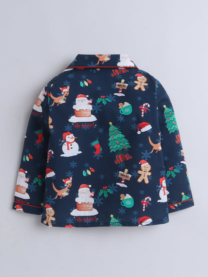 Christmas theme Print Nightsuit- Dark Blue