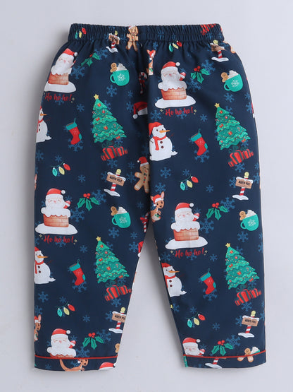 Christmas theme Print Nightsuit- Dark Blue