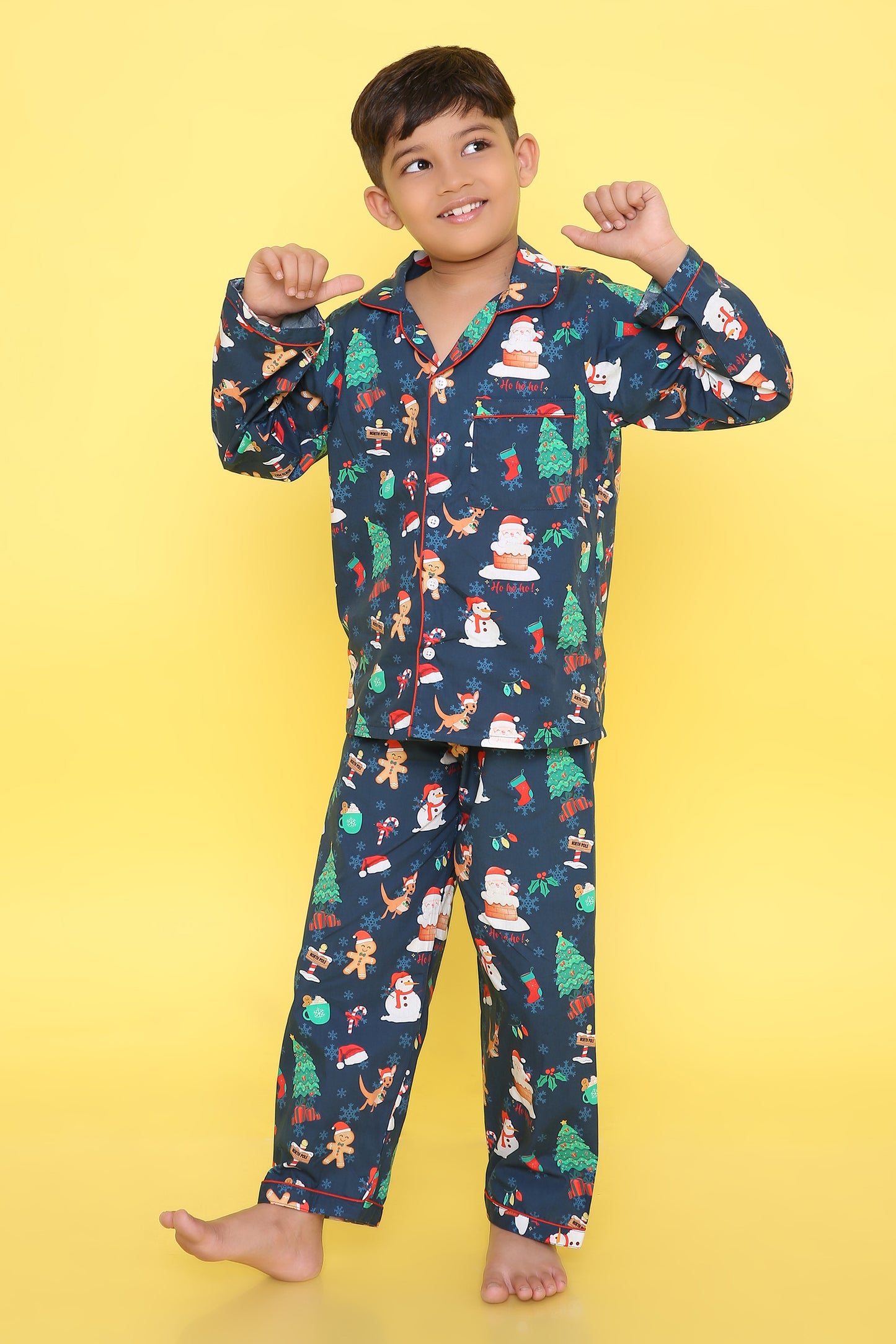 Christmas theme Print Nightsuit- Dark Blue