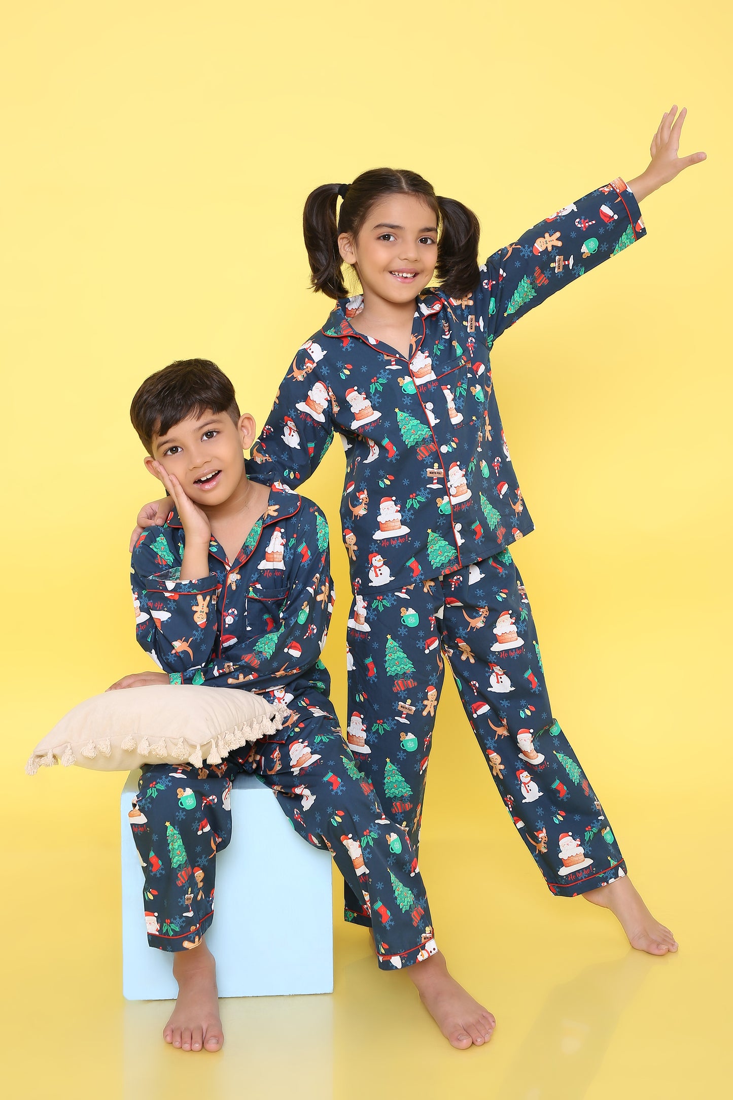 Christmas theme Print Nightsuit- Dark Blue