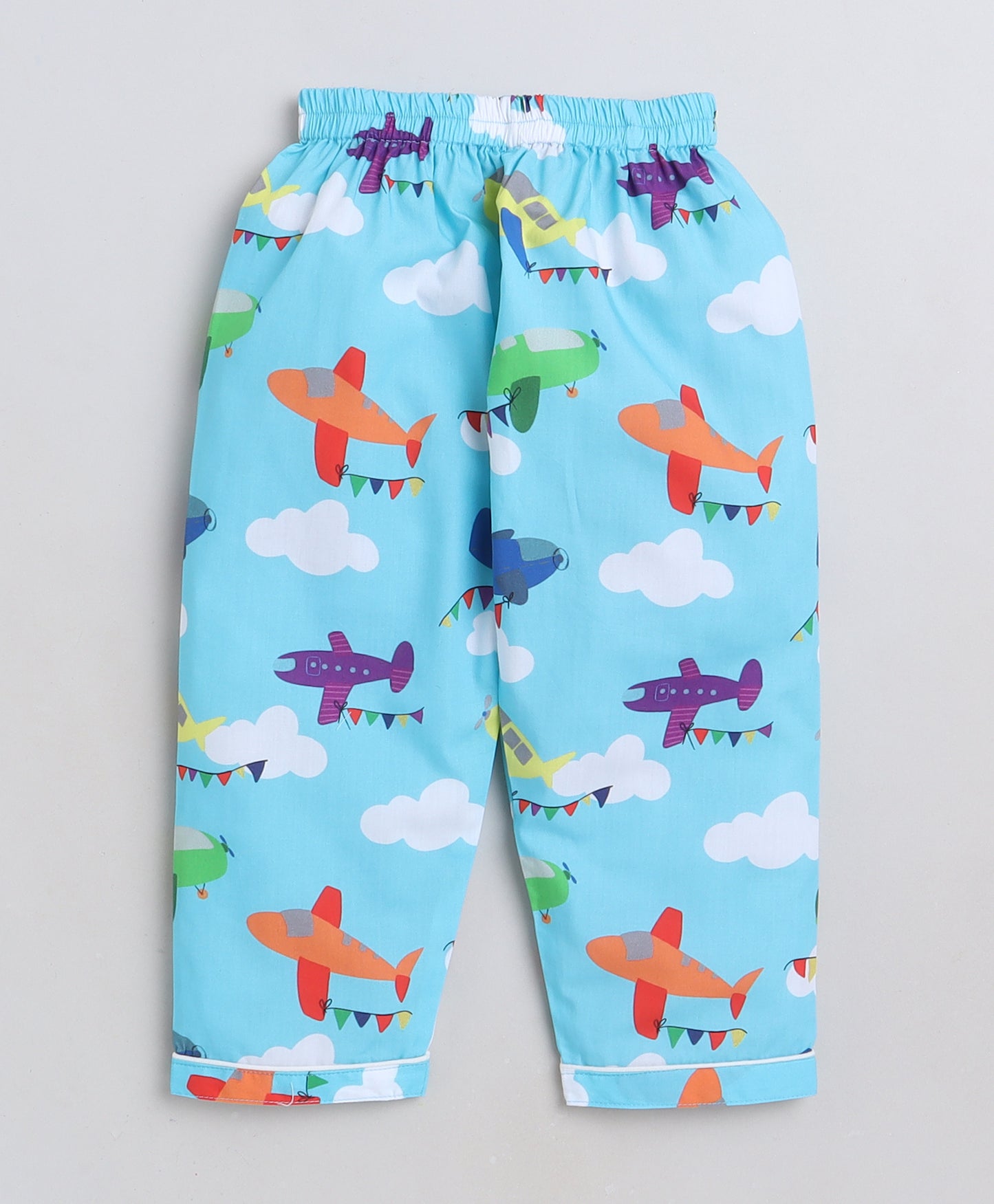 Knitting Doodles Premium cotton Kids' Notched Collar Night suit in cute Aeroplanes  Print- Blue