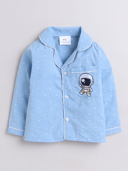 Blue Chambray Nightsuit with Astronaut Embroidery on Pocket