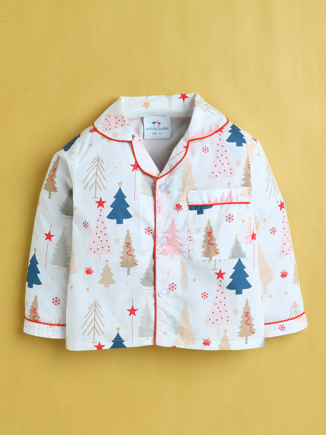Christmas Trees Print Nightsuit- Beige