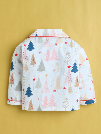 Christmas Trees Print Nightsuit- Beige
