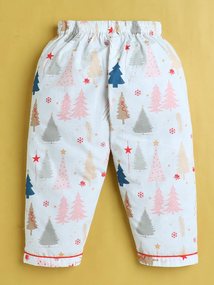 Christmas Trees Print Nightsuit- Beige
