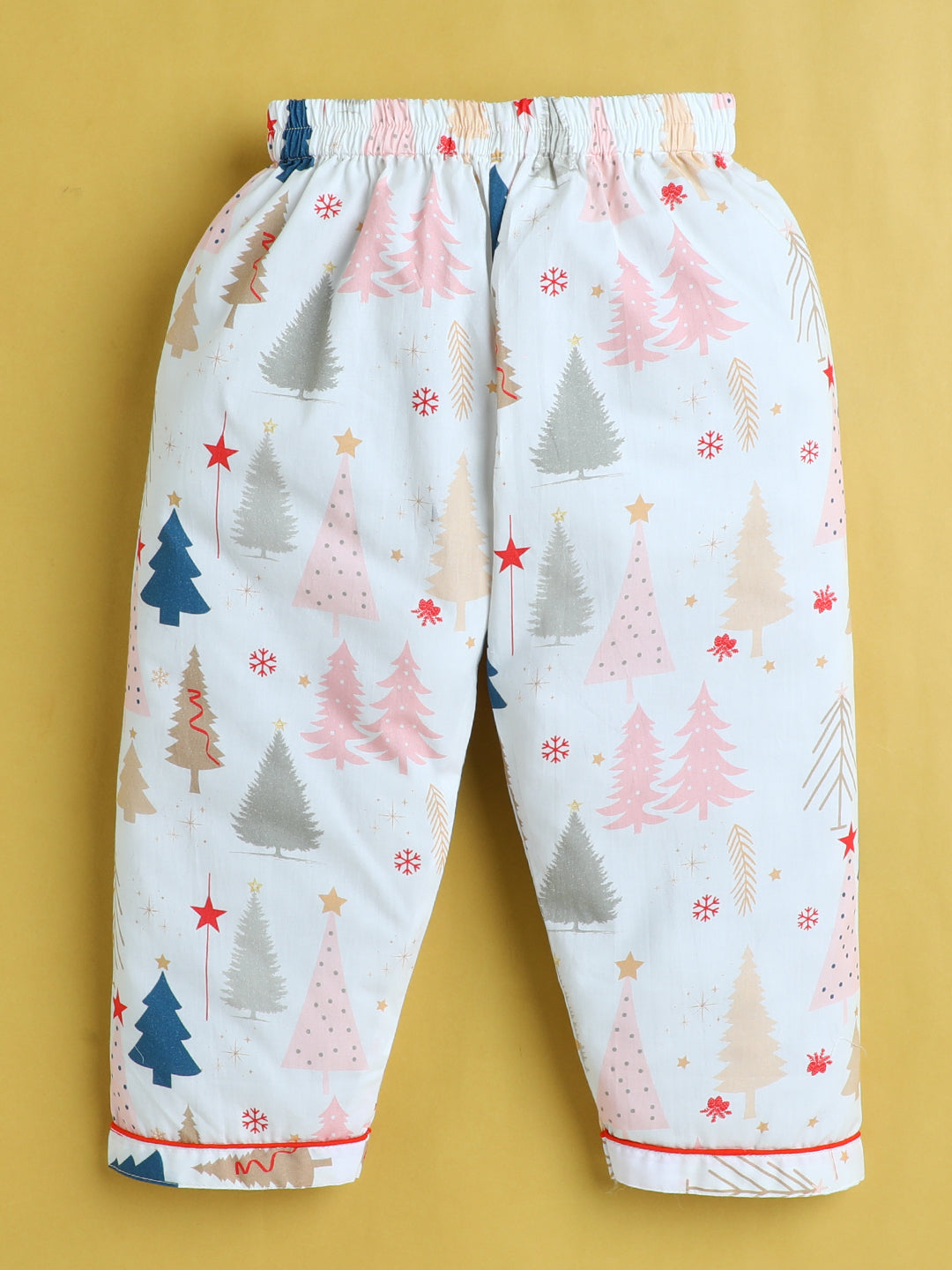 Christmas Trees Print Nightsuit- Beige
