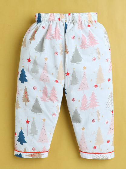 Christmas Trees Print Nightsuit- Beige