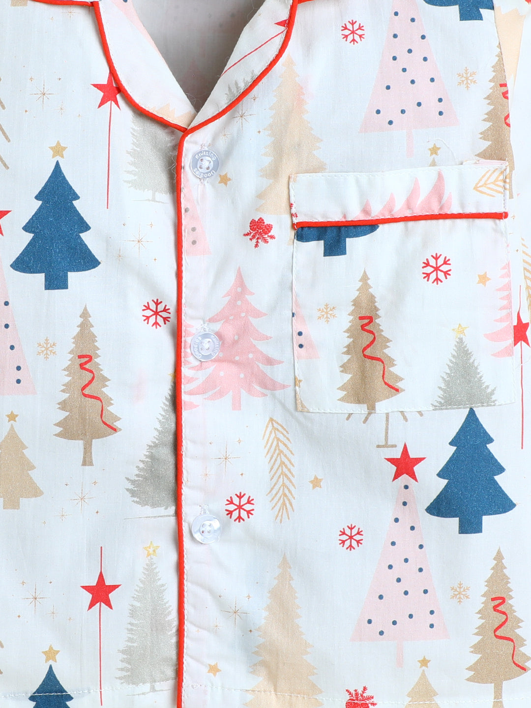 Christmas Trees Print Nightsuit- Beige