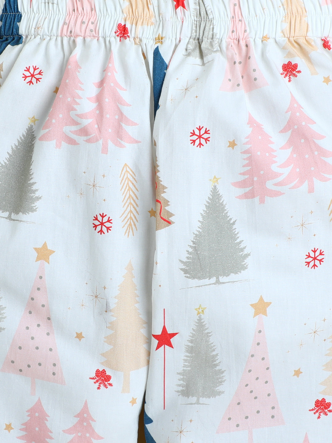 Christmas Trees Print Nightsuit- Beige