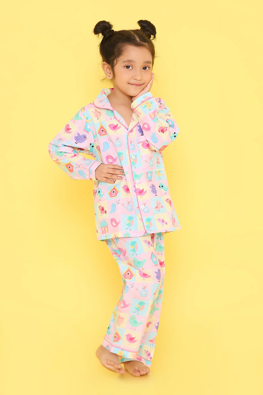 Birds Print Night Suit- Multi