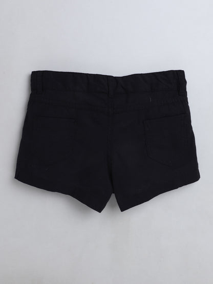 Girls' Shorts with Adjustable Waist- Black