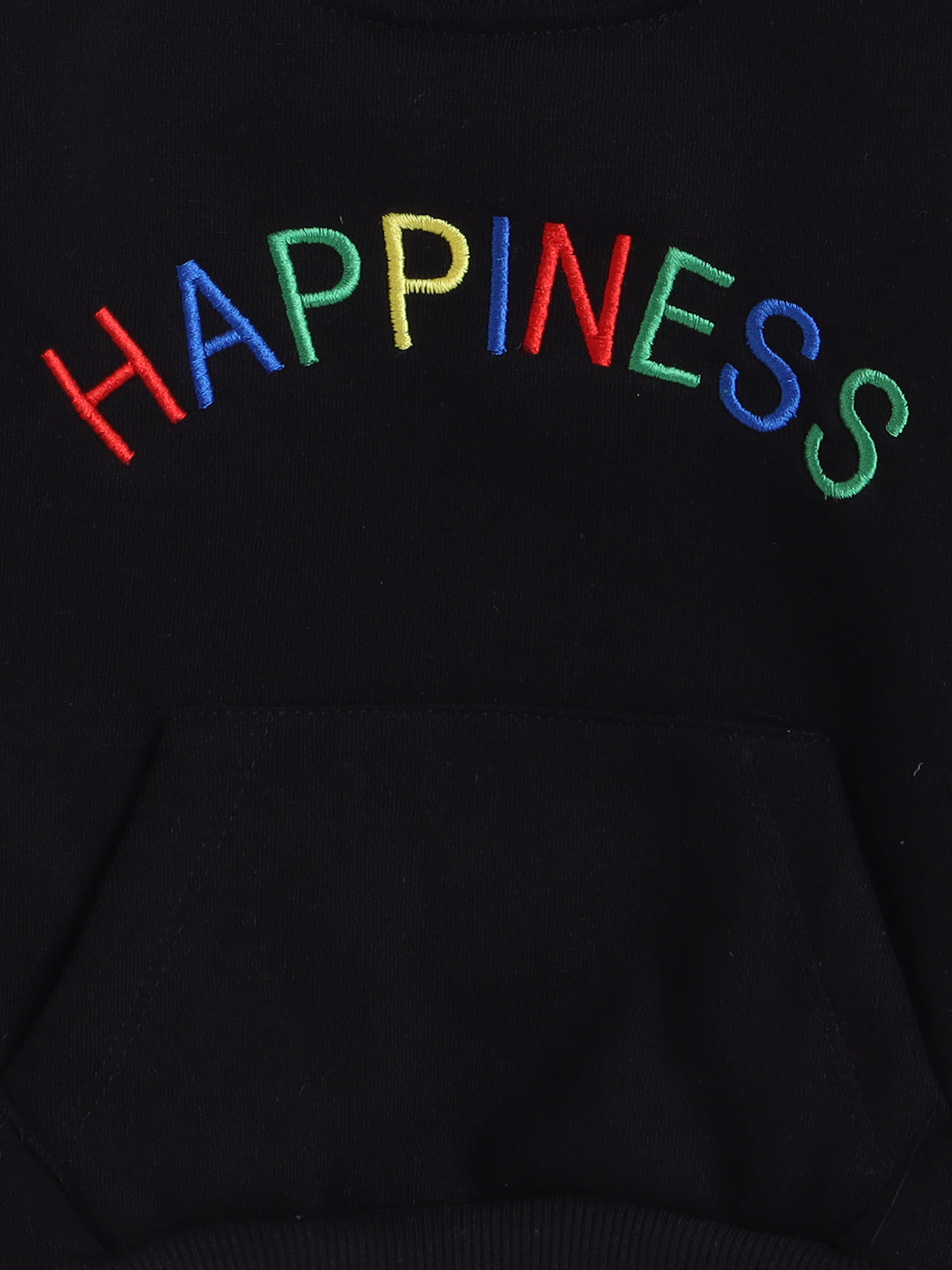 Knitting Doodles Kids' Sweat Shirt with Warm Fleece and Colourful Happiness Embroidery- Black