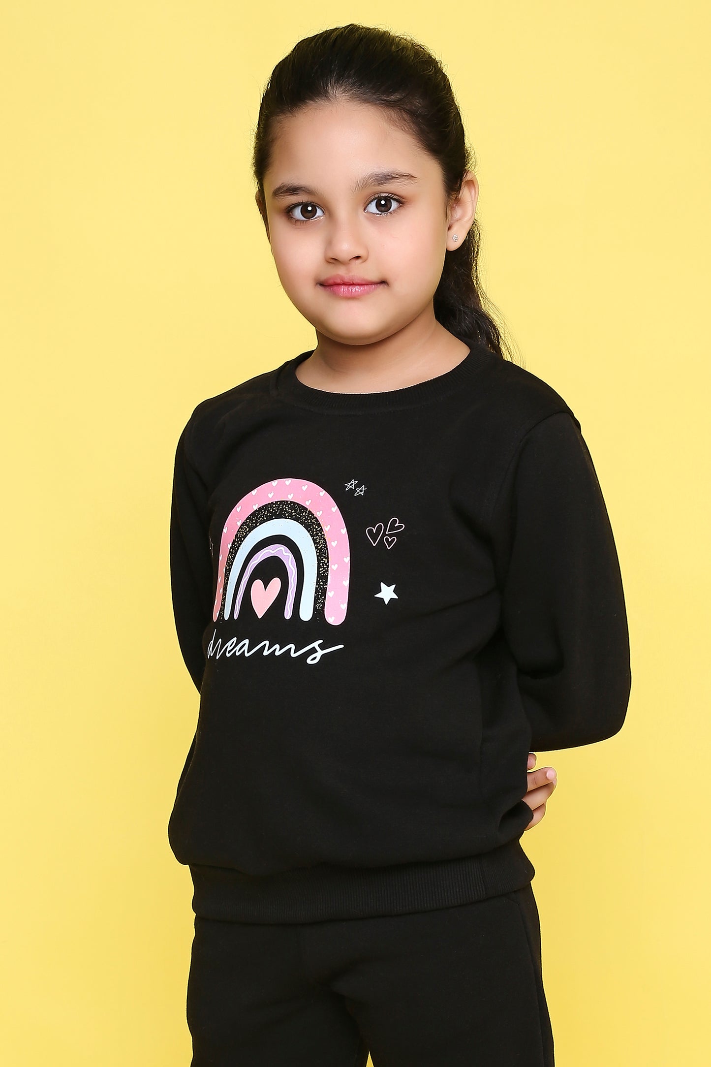 Knitting Doodles Kids' Sweat Shirt with Warm Fleece and Smart Rainbow print- Black