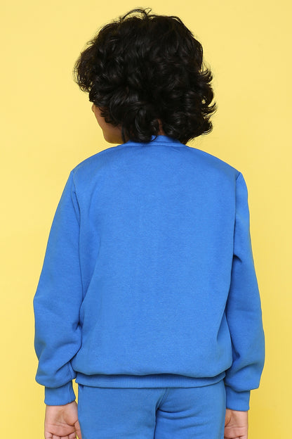 Knitting Doodles Kids' Sweat Shirt with Warm Fleece and Smart Smiley faces Print- Blue