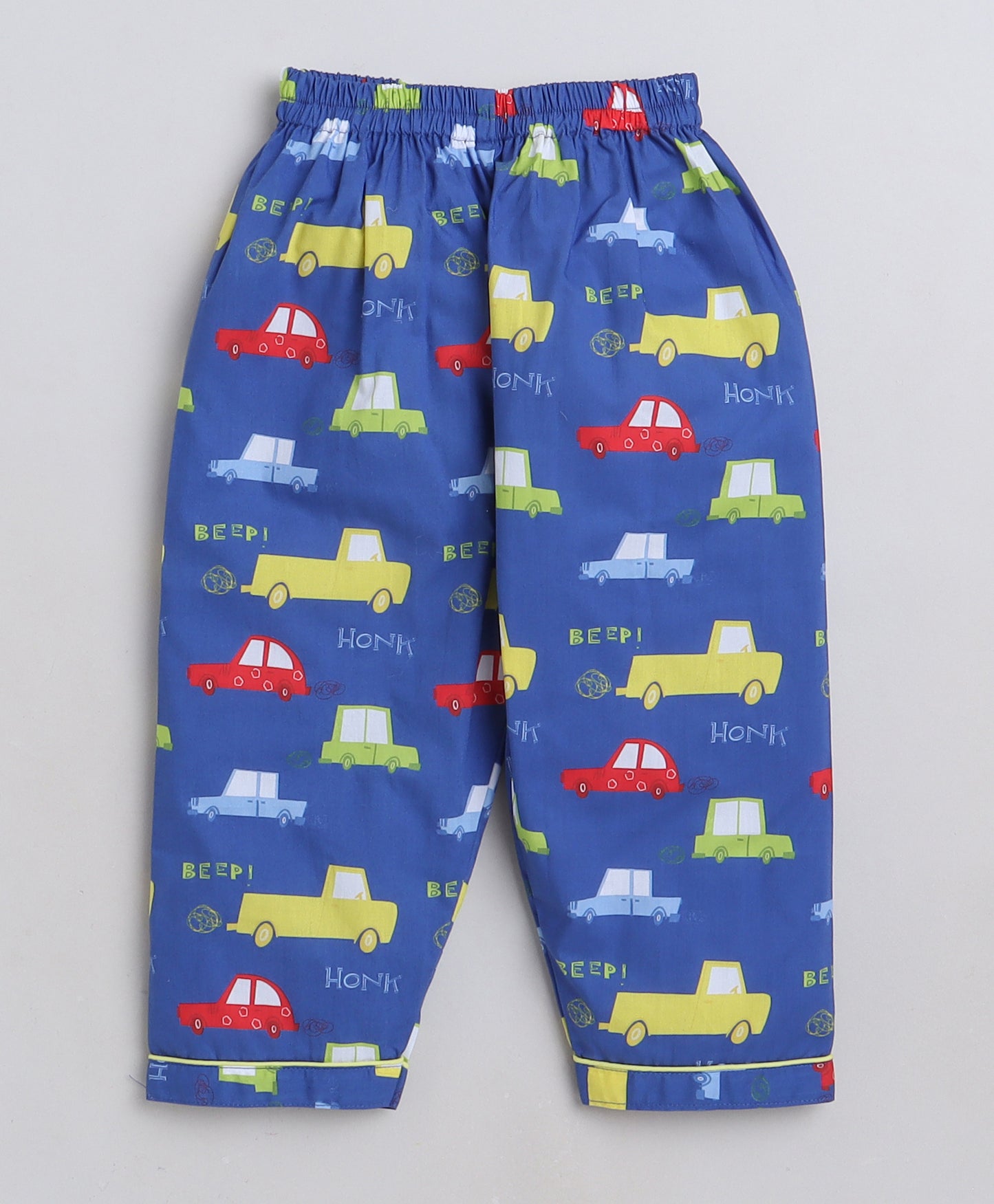 Knitting Doodles Premium cotton Kids' Notched Collar Night suit in adorable cars Print- Blue