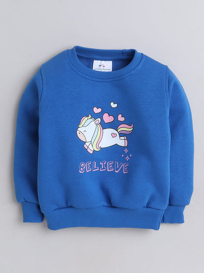 Knitting Doodles Kids' Sweat Shirt with Warm Fleece and cute Unicorn Print- Blue