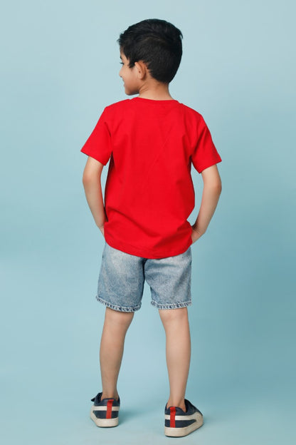 Knitting Doodles Pure cotton Boys' Red t-shirt with Born to be wild print- Red