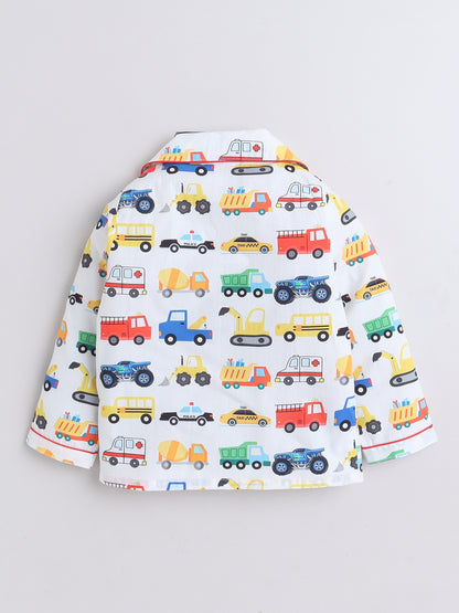 Cars Print Nightsuit- White