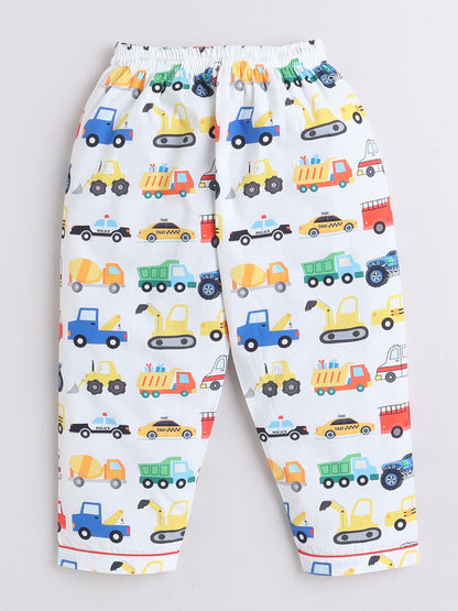 Cars Print Nightsuit- White