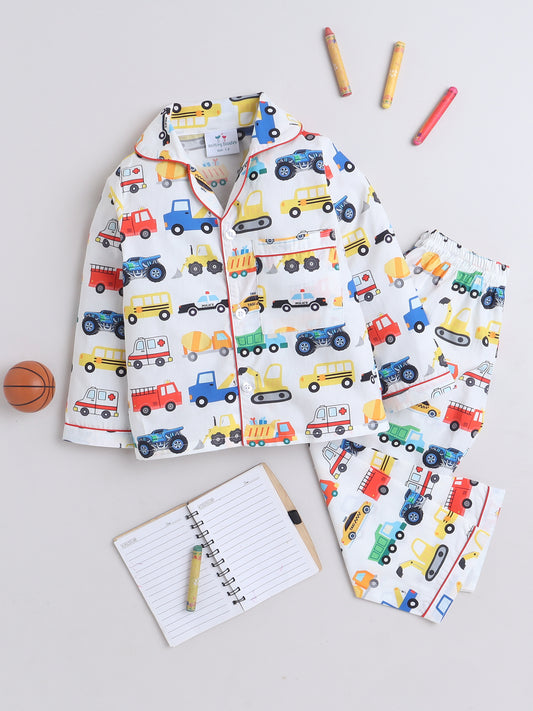 Cars Print Nightsuit- White