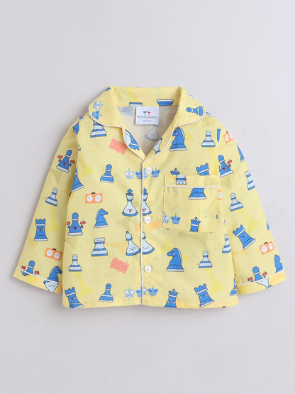 Chess Print Nightsuit- Yellow