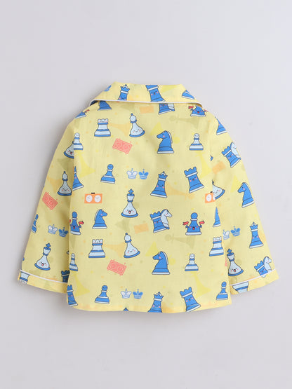 Chess Print Nightsuit- Yellow
