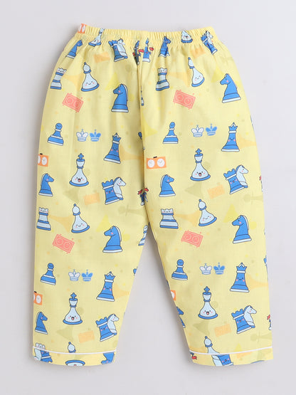 Chess Print Nightsuit- Yellow