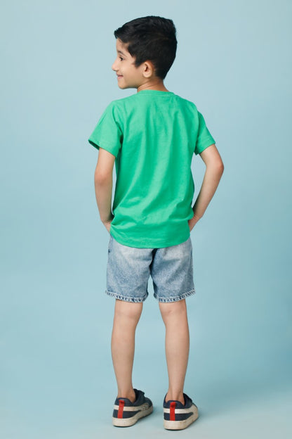 Knitting Doodles Pure cotton Boys' Green t-shirt with Digger trick print- Green