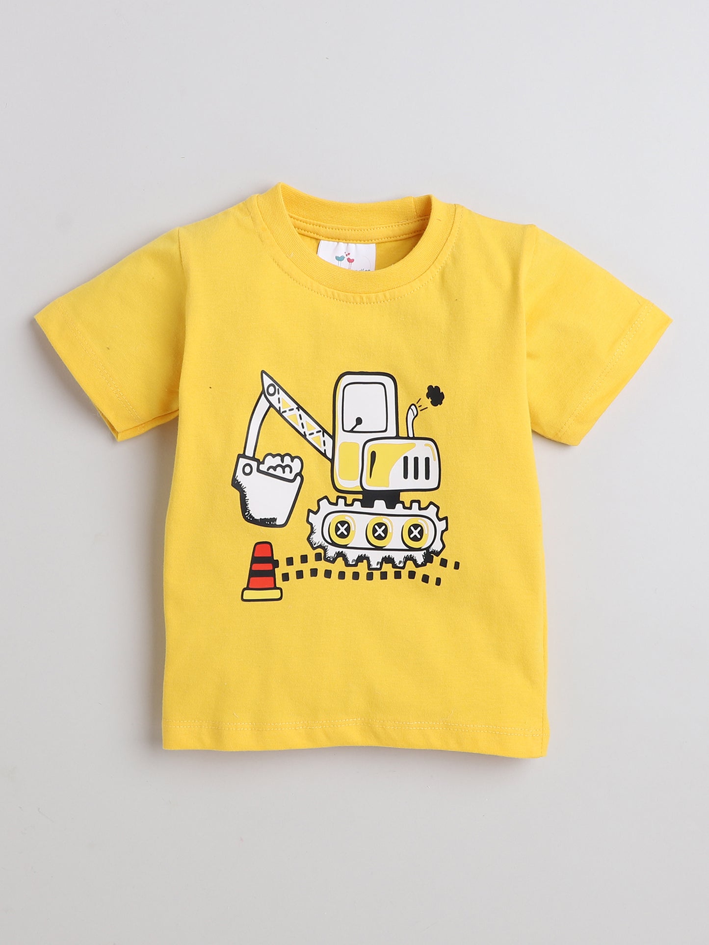 Construction Print T-shirt and Pyjama- Yellow and White