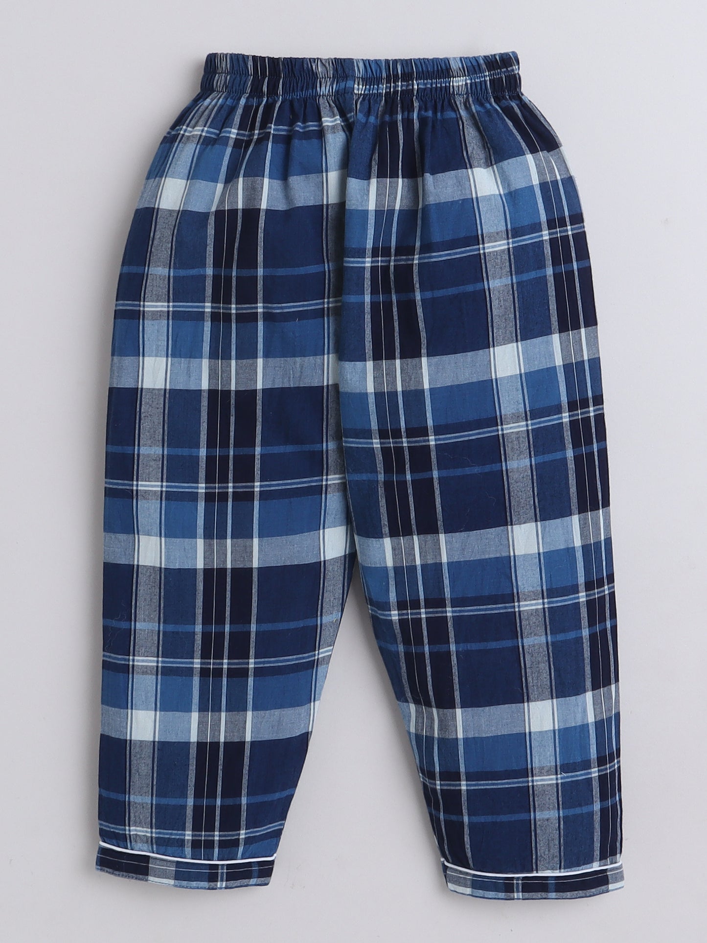 Blue Checks Nightsuit with Cute Embroidery on the Pocket- Blue