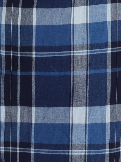Blue Checks Nightsuit with Cute Embroidery on the Pocket- Blue