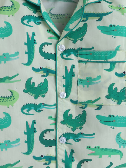 Crocodile Print Nightsuit- Light Green
