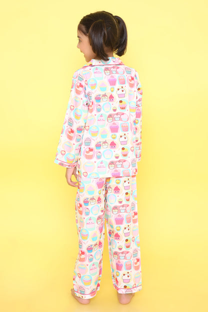 Cupcake Print Nightsuit- White