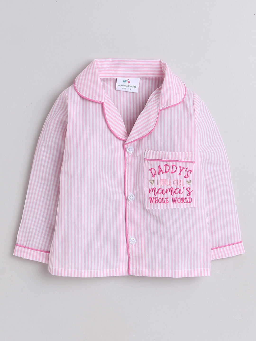 Pink and White Stripes Night Suit with cute Daddy's girl embroidery on the pocket