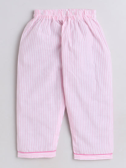 Pink and White Stripes Night Suit with cute Daddy's girl embroidery on the pocket