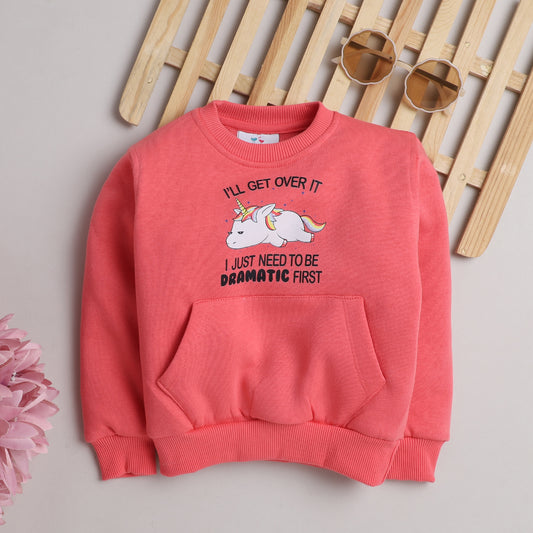 Unicorn Sweatshirt with Fleece Lining- Pink