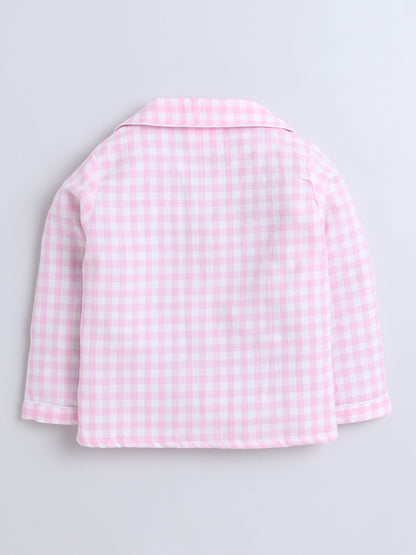 Pink and White Checks Night suit with Dream it, Do it embroidery on pocket